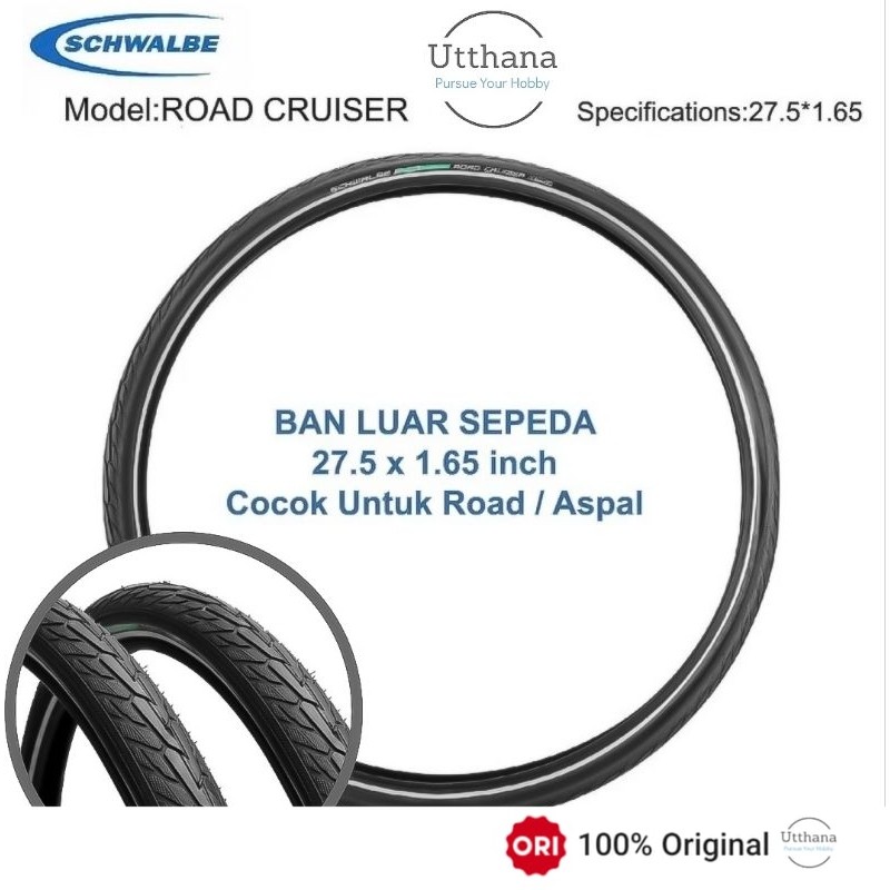 Schwalbe Ban luar Sepeda MTB 27.5 x 1.65inch Road Cruiser Untuk Aspal