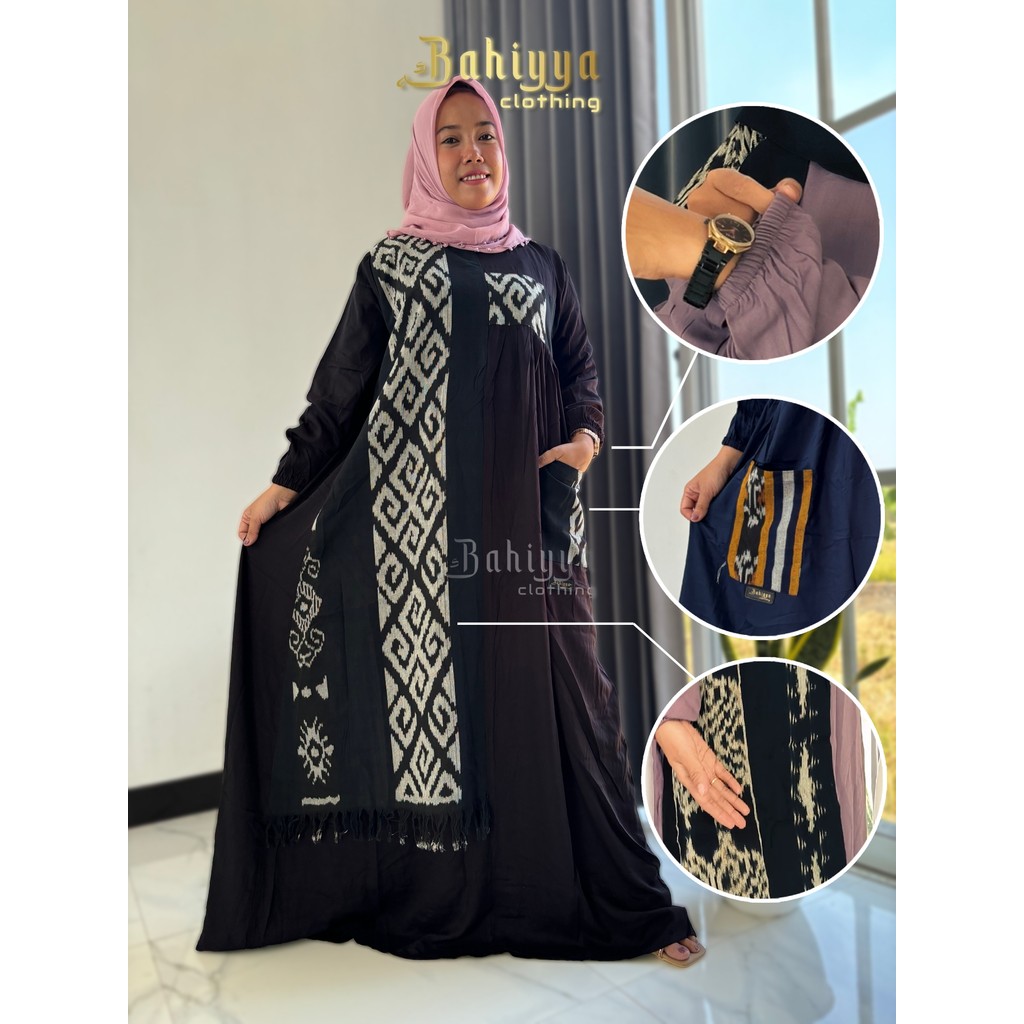 Gamis Bahiyya Saku Twill Premium Mix Tenun Troso Kombinasi Etnik
