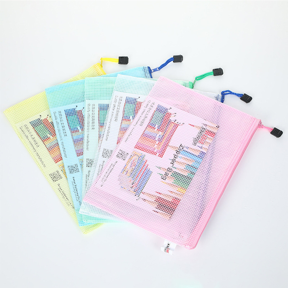 

5 pcs Mesh Zipper Pouch Waterproof Cross Stitch PVC Mesh Zip File Bag Zipper Mesh Document Pouch for School Office Supplies