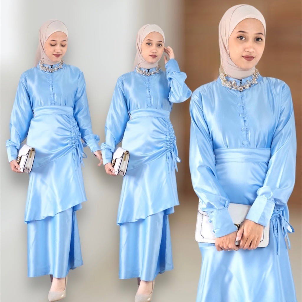 LONGDRESS MUSLIM FASHION WANITA GAMIS TALI SERUT SATIN PREMIUM (TK1)