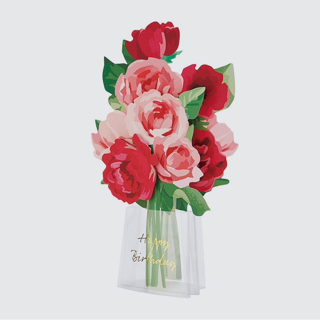 Fancy Birthday Card Sanrio - Red Flowers in A Clear Vase