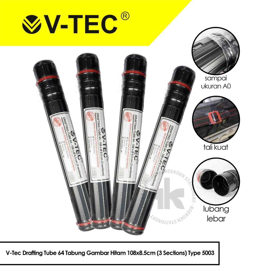 

V-Tec Drafting Tube 64 Tabung Gambar Hitam 108x8.5cm (3 Sections) Type 5003