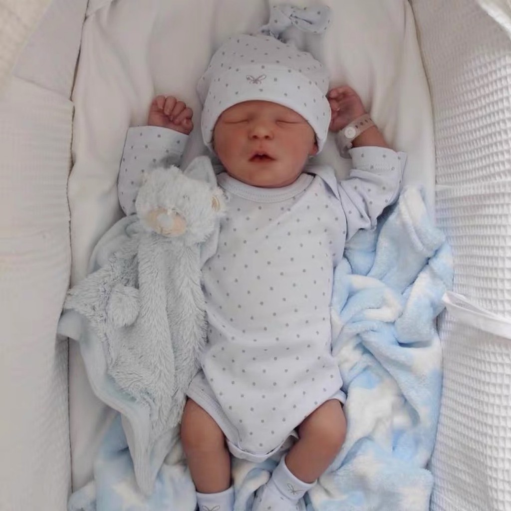 

NPK 45CM Soft and Full Body Silicone Reborn Toddler boy Doll lifelike Newborn Doll Flexible 3D Skin Tone with Veins premie