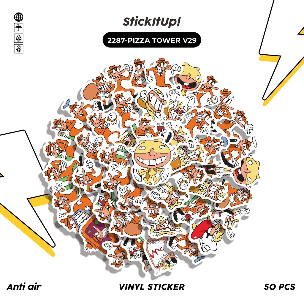 

COD✨ 50 Pcs Sticker Pack PIZZA TOWER V29 Lucu Aesthetic Vynil Waterproof untuk Freebies Sticker Buku Journal Casing HP Laptop
