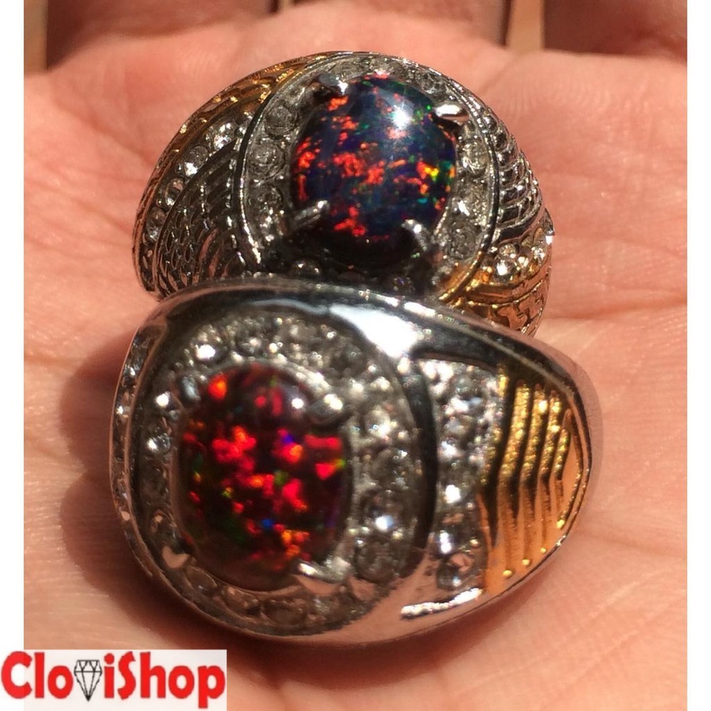 Paket 2 Cincin Titanium Batu Kalimaya Biru Dan Kalimaya Merah HQ
