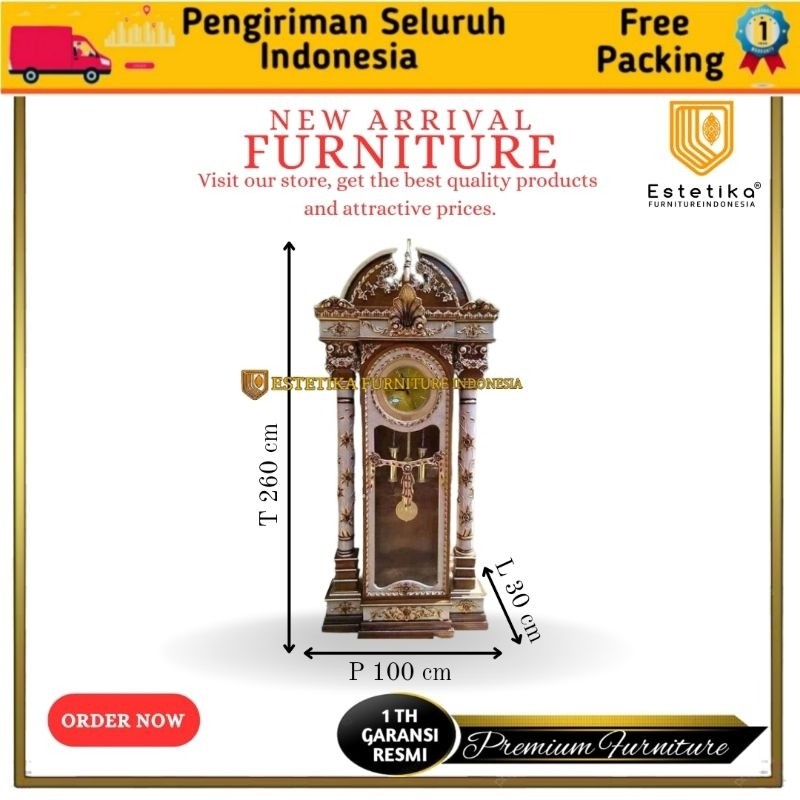 ESTETIKA FURNITURE INDONESIA Lemari Jam Hias Brawijaya Pilar Jumbo Full Ukir Kayu Jati Finishing Kom