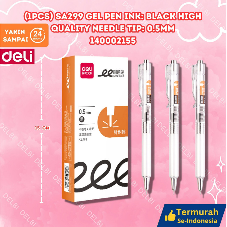 

Deli Quick-drying Press Student Gel Pen 0.5mm high quality Needle (Black) (1pcs) SA299 Gel Pen Ink Black High quality needle tip 0.5mm