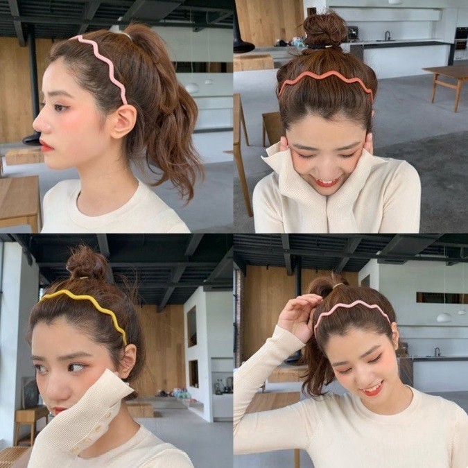 Bando Bandana Scrunchie Scrunchy Doff Gelombang Matte Wanita Cewek Korea Korean Style Motif Zigzag B