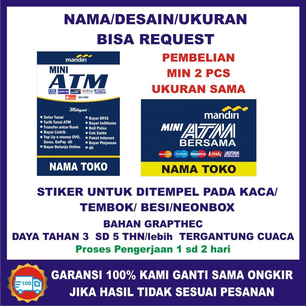 MINI ATM MANDIRI LINK STIKER untuk ditempel di kaca/neon box/tembok/besi dll CingWangPrint