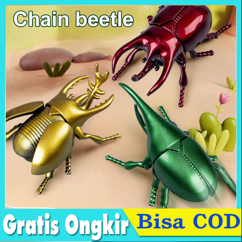 Mainan Serangga Jalan Berputar Kumbang Badak Tanpa Baterai Mainan Edukasi Simulasi Binatang Hewan