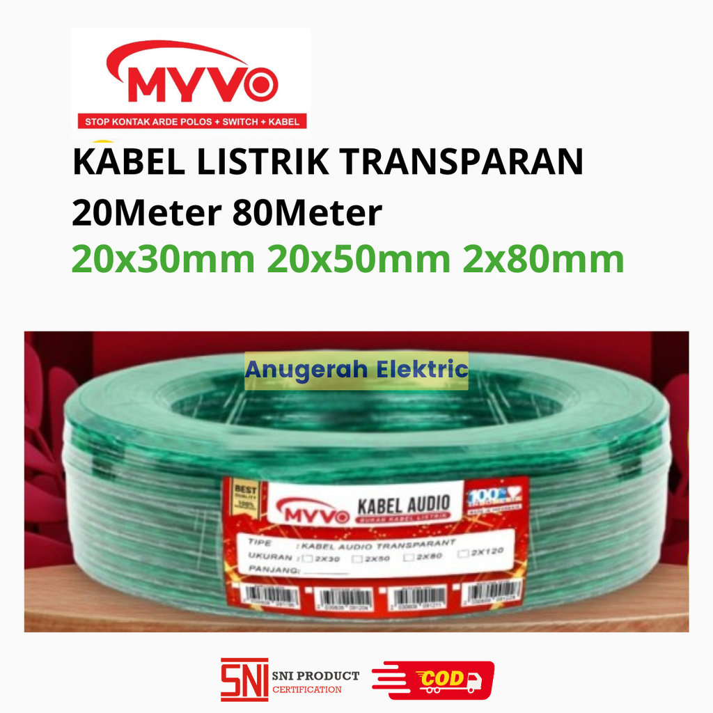 Kabel Listrik Transparan Serabut Audio Kabel 2x30mm 20x50mm 20x80mm 20yard 100yard SNI