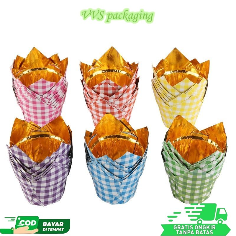 Cup Paper Tulip Gold Metalic  / Kertas Cupcake Bolu Kukus / Tulip Cup Case Baking / Paper Cup Muffin