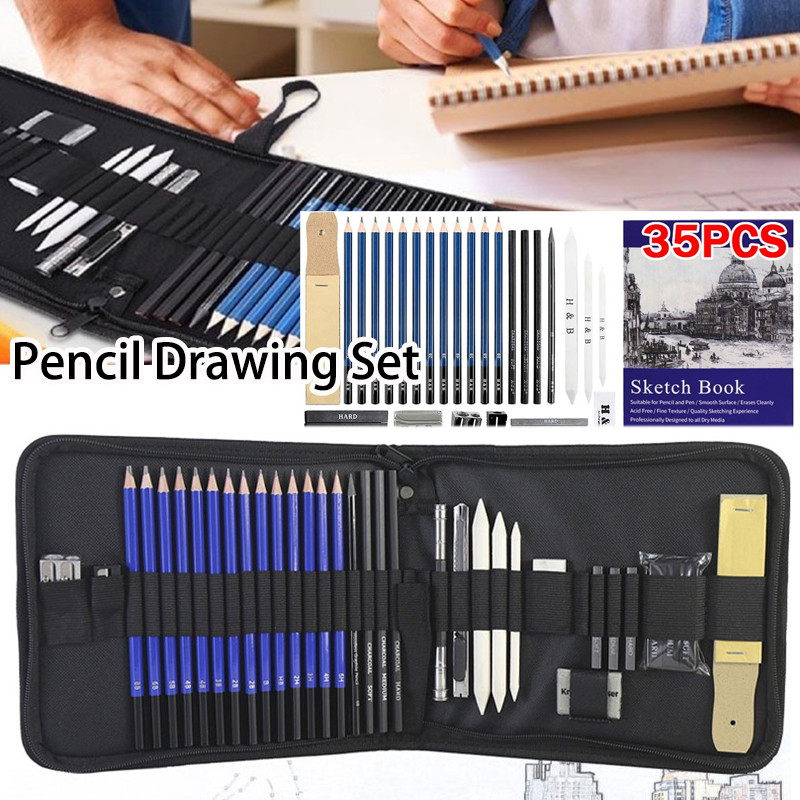 

35PCS Sketch Pencil Pisau Penghapus dan Pensil Gambar untuk Keperluan Sekolah Pencil Drawing Set