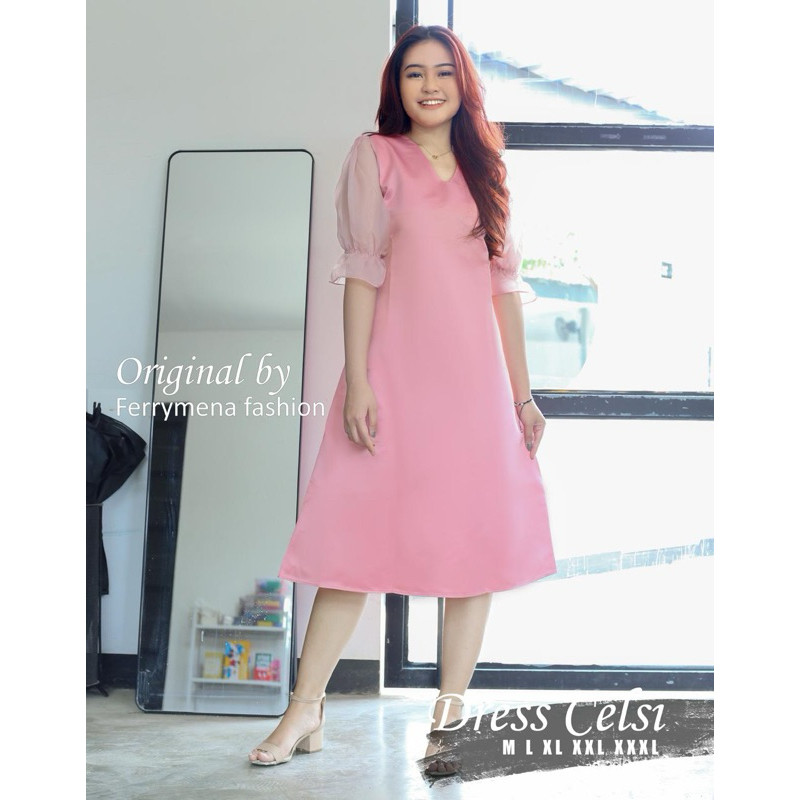 Bambee / Dress Celsi Saten Bridal Mix Organza Dress Natal Dress Pesta Dress Tahun Baru Natal Dress J