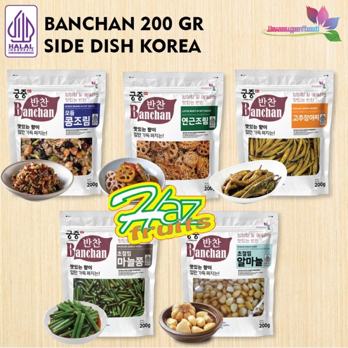 

Banchan Side Dish Korean Food 200 Gram | Kimchi | Beans Kacang | Lotus | Cabe | Garlic Bawang Putih Halal