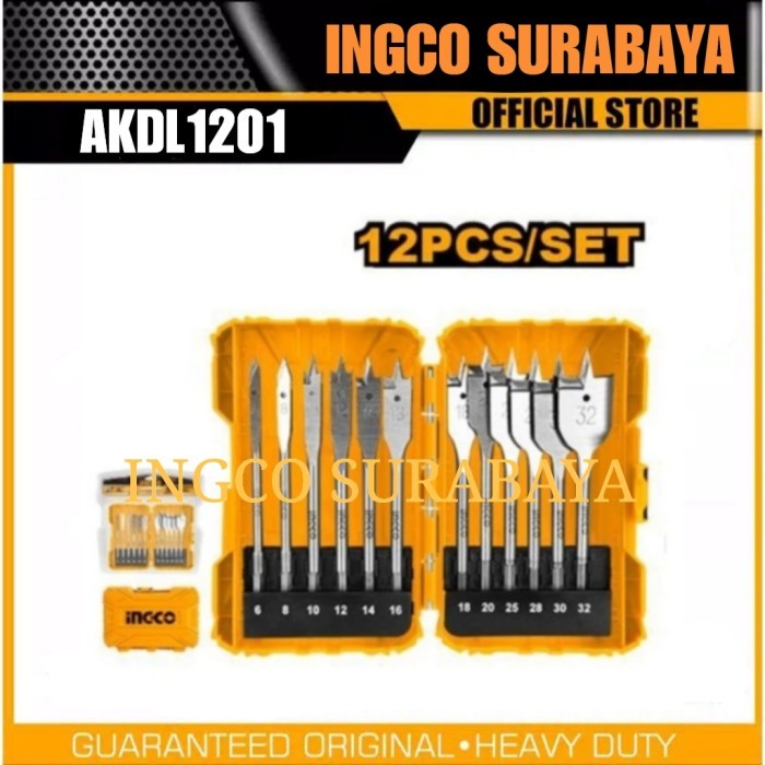 INGCO AKDL1201 12PCS FLAT WOOD BITS (6-32MM) MATA BOR KAYU KIPAS