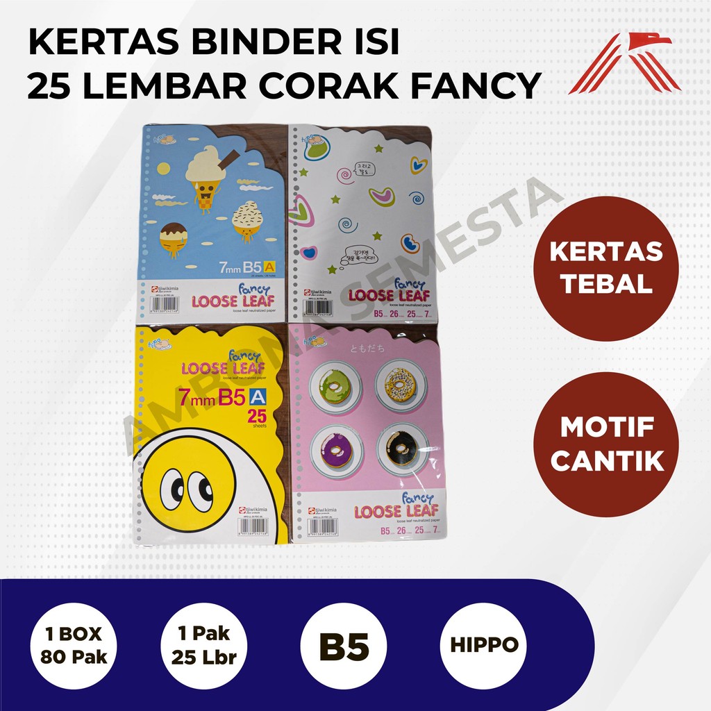 

Kertas Binder / Loose Leaf Hippo 25 Lbr B5 Fancy