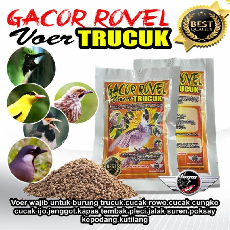 Voer Trucuk Gacor Rovel Pakan Penggacor Burung Kutilang Meningkatkan volume bening mengkristal