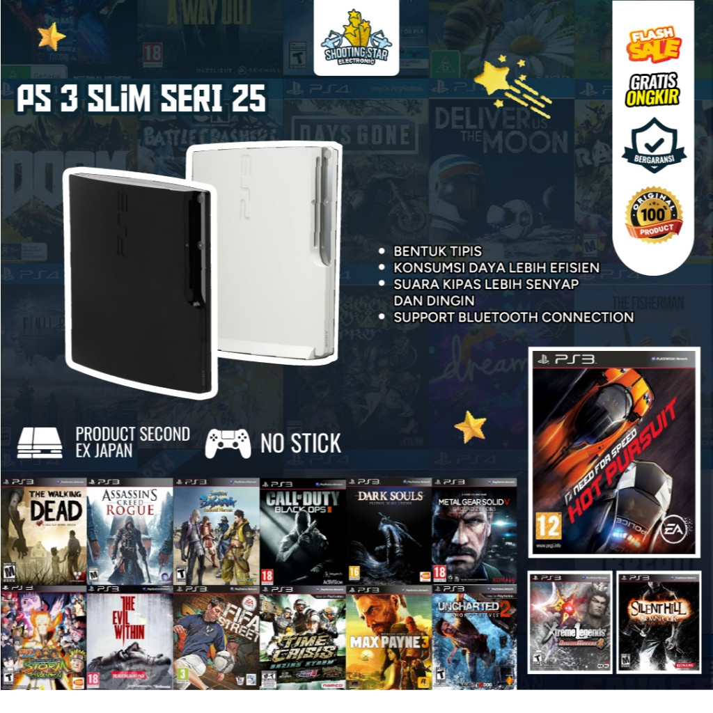 PS3 Slim Seri 25 Second Sony 160GB / 250GB / 320GB / 500GB / 1TB  12 Bulan No StickCO
