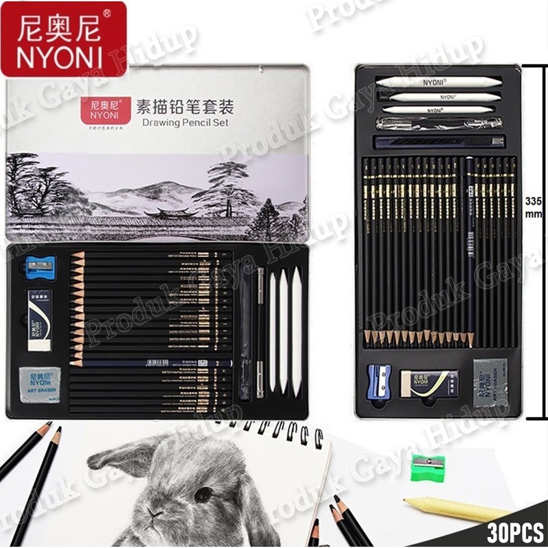 

JAMIN MURAH !!![NYONI]Drawing Pencil Set/Sketch Pencil Set Beginner Sketch Set 30 Piece Set Professional Drawing Pencil Iron Box/Pensil arang, penghapus, kotak pena, pena kertas, spons, pena, set pisau(BISA LANGSUNG ORDER)