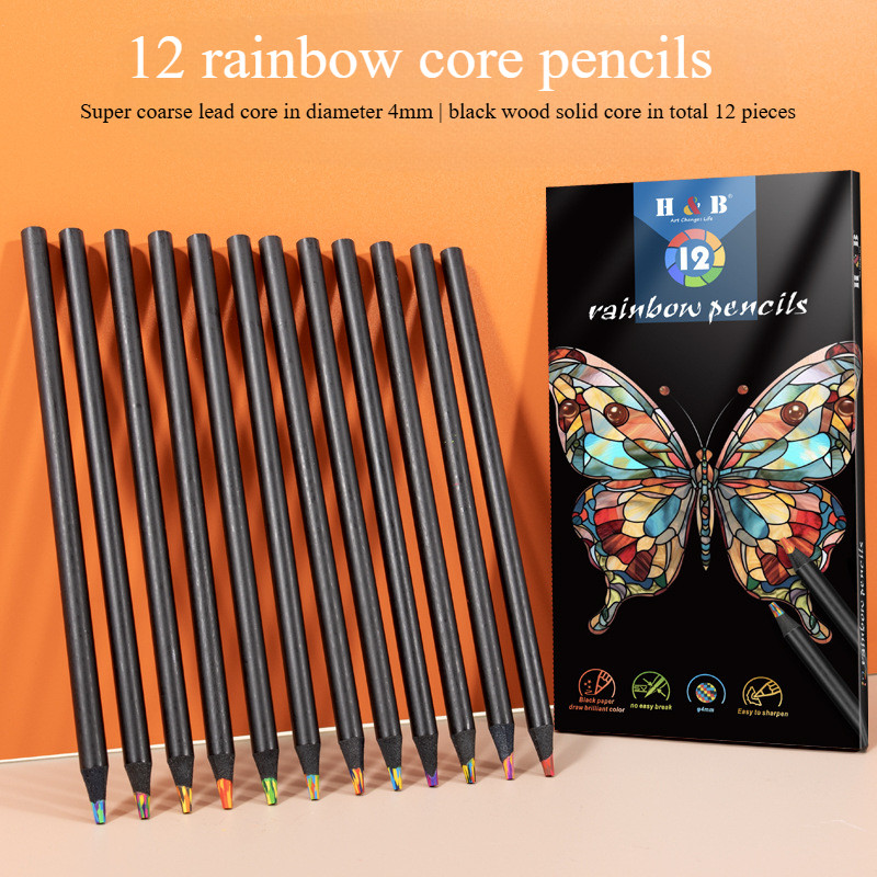 

12pcs 4 Color Rainbow Core Pencils with Convenient Color Gradients for Drawing Color Sketches and Creative Graffiti