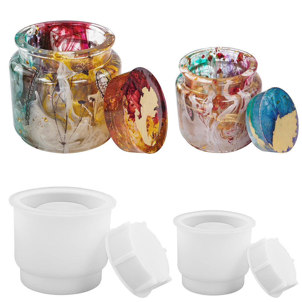 

DIY Crystal Epoxy Resin Storage Jar Mold, Storage Bottle Silicone Mold With Lid For Decoration, Jewelry Storage, Candle Jar