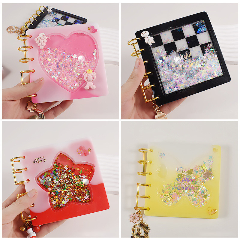 

Quicksand Notebook Silicone Casting Molds Butterfly Star Love Checkerboard Notebook Cover Epoxy Resin Mould DIY Jewelry Crafts