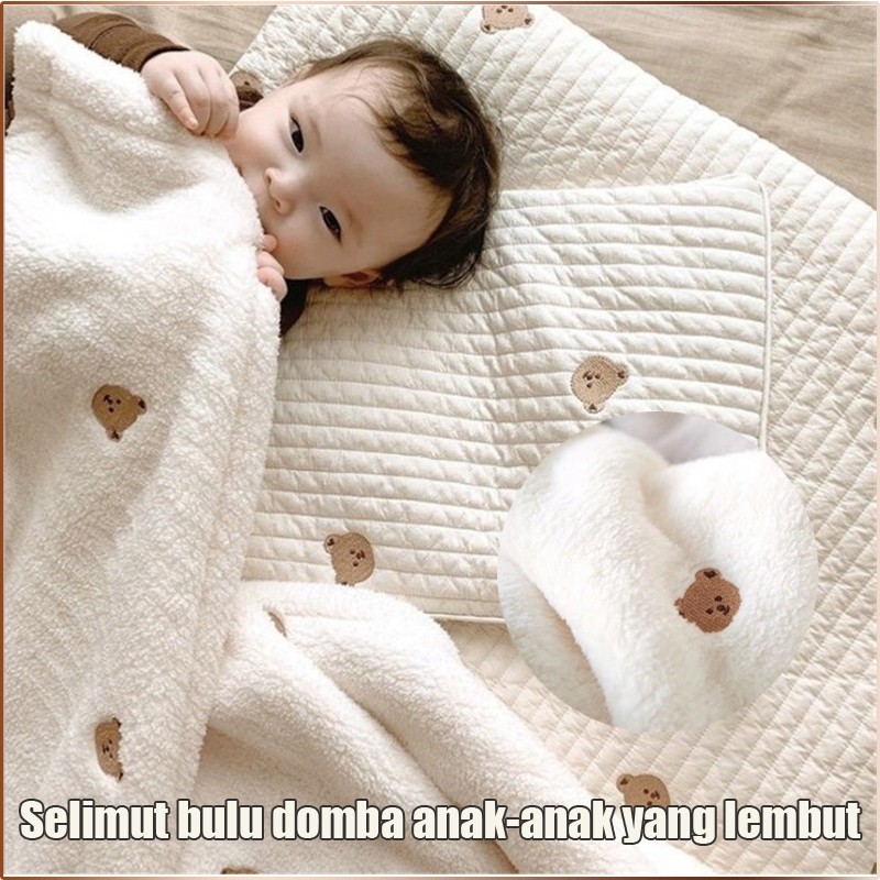 Soft embroidery blanket selimut bayi lembut Bayi Motif Bear Import Nyaman dan Lembut (Hanya selimut 