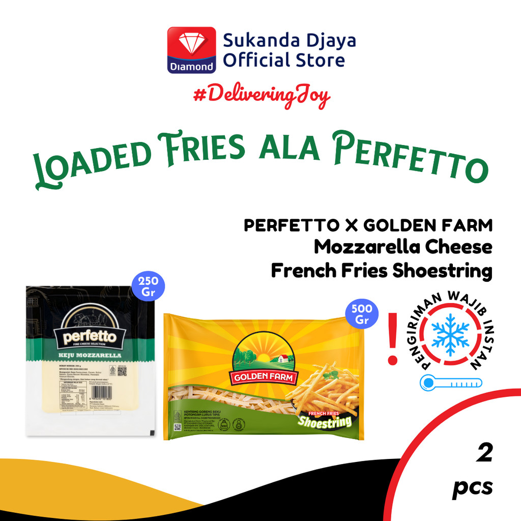 

Perfetto x Golden Farm Special Package - Perfetto Keju Mozzarella Cheese 250 gr + Golden Farm French Fries Shoestring Kentang Beku 500 Gr