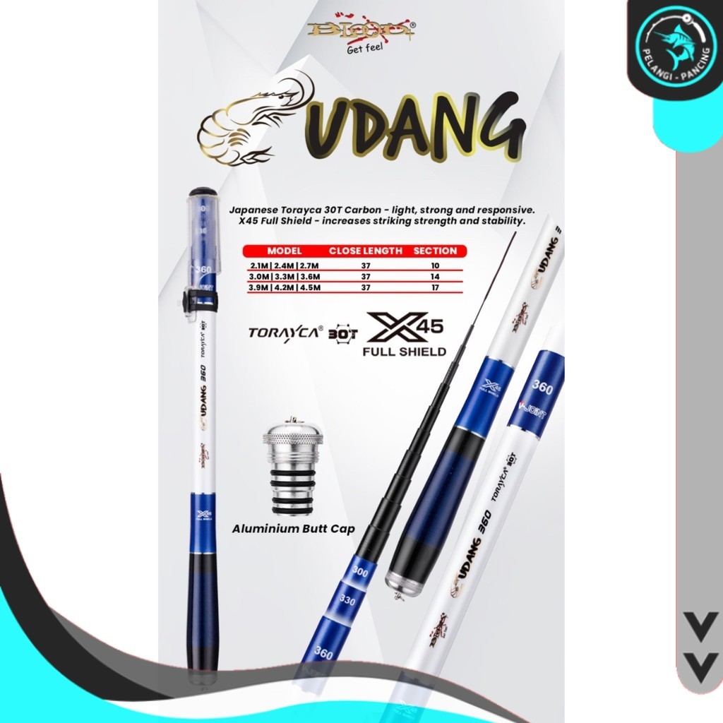 Pelangi Pancing Joran Tegek Telescopic BLOOD Udang Adjustable Carbon Pole Rod - PP