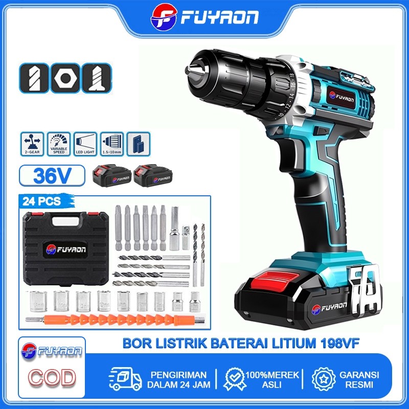 FUYAON【COD】Bor Listrik Lithium Kualitas Tinggi Mesin Bor Bor Listrik Bor Tanpa Kabel Bor Listrik Mur