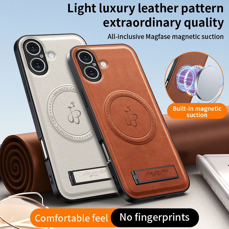 Casing HP iPhone 16e 17E 17 Pro Max 17 Air Leather Stand Case Magnetic Cover Mag-safe Charge Cangkan