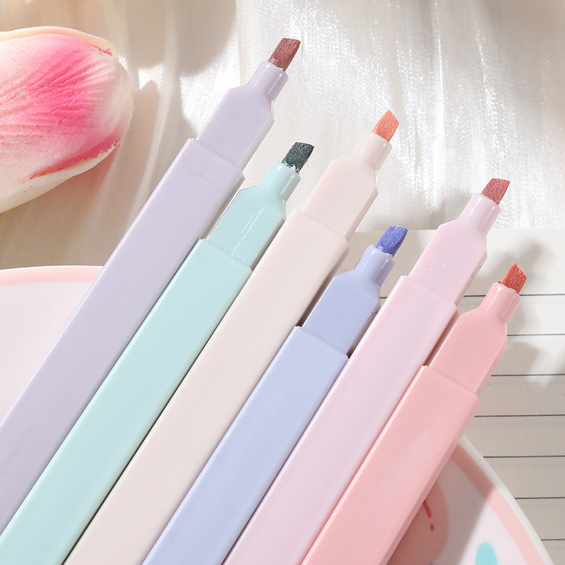 

6 Pcs/Set Highlighters Set Cute Kawaii Candy Color Markers Pens Ends Pastel Back To School Japanese Stationary Supplies