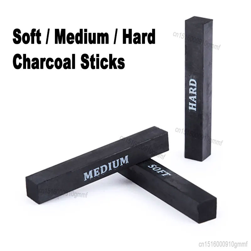 

3Pcs Set Professional 10x10x65mm Art Sketch Compressed Charcoal Bars Sticks Rods Soft / Medium / Hard For Artist Drawing Supply