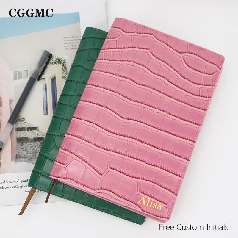 

Free Custom Initials Letters Crocodile Pattern PU Leather A5 Notebook Cover Travel Business Journal Exangeable Insert Page DIY