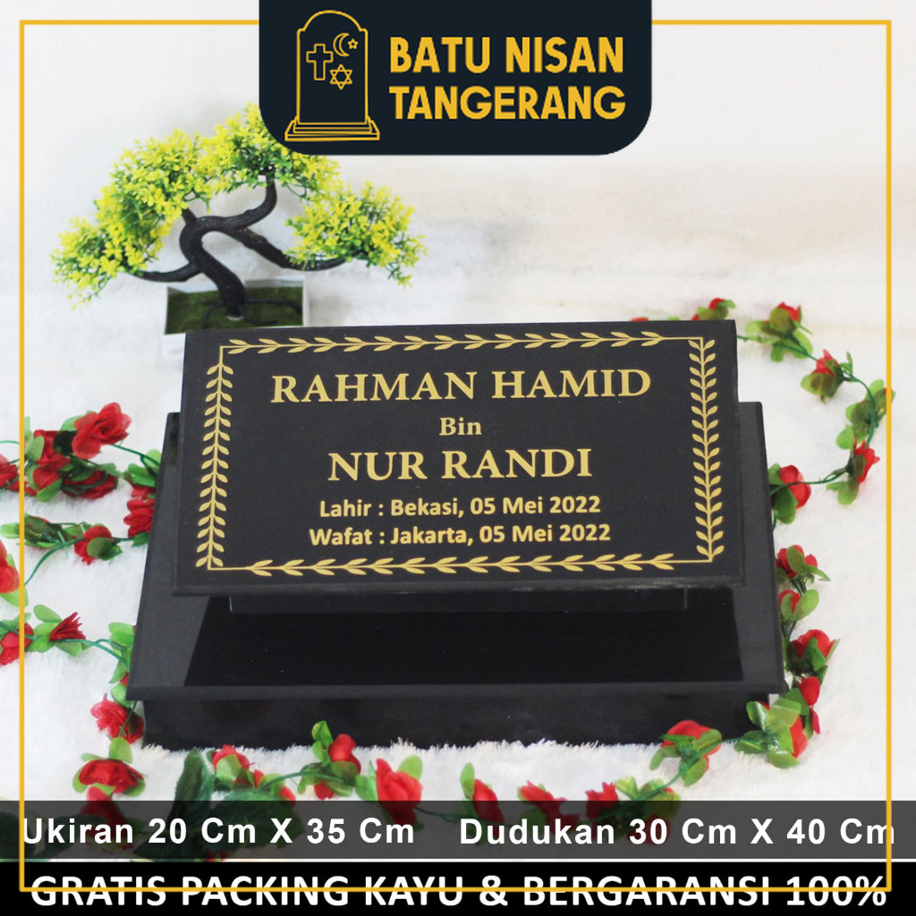 BNT - Batu Dudukan Kepala Nisan Makam Lengkap Kuburan Kijing Maesan Full Set Granit Hitam Putih Asli