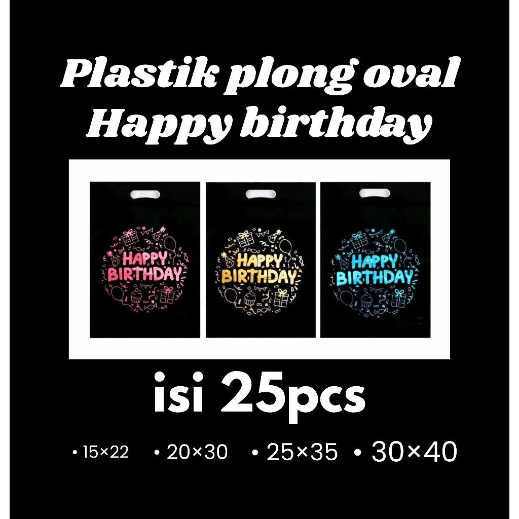 

25pcs kantong plastik PE hitam - motif happy birthday