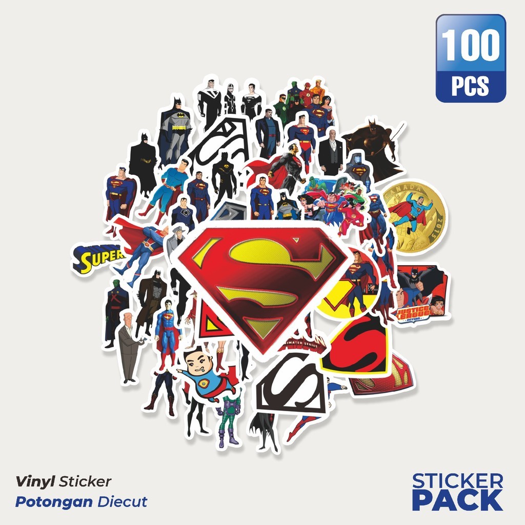 

Super Hemat! 100 PCS Sticker Kartun Superman The Animated Series Sticker Waterproof Aesthetic- Untuk Laptop, Motor, dan Helm - Paper Stationery Pack
