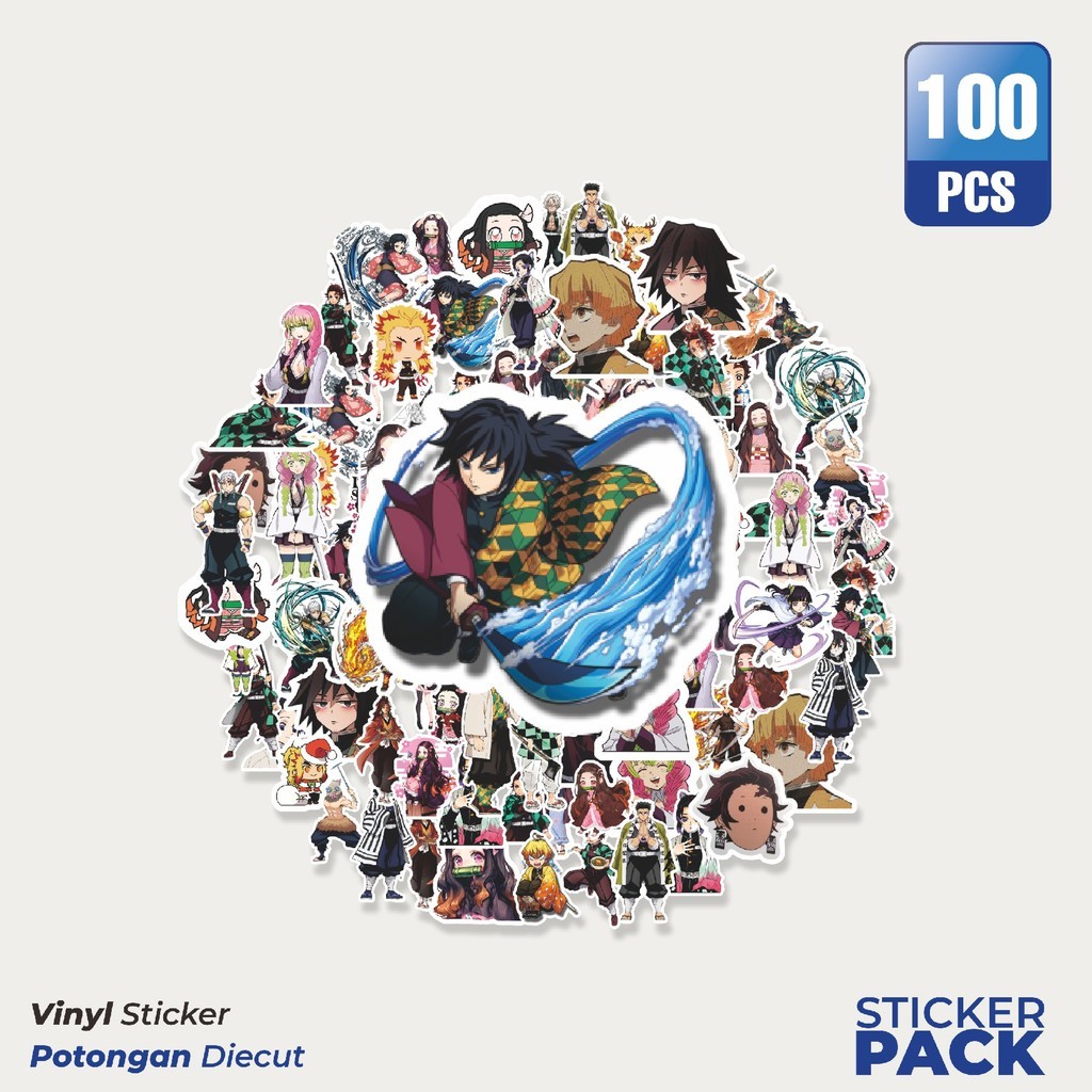 

100 PCS STIKER Anime Demon Slayer (Kimetsu no Yaiba) Waterproof Aesthetic- Untuk Laptop, Motor, dan Helm - Paper Stationery Pack