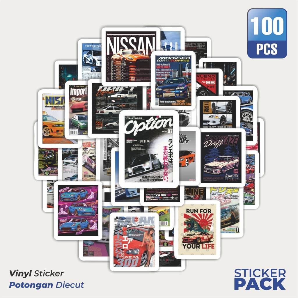

MURAH 100 PCS Stiker Super Street Racer JDM Car v4 Waterproof Aesthetic- Untuk Laptop, Motor, dan Helm - Paper Stationery Pack