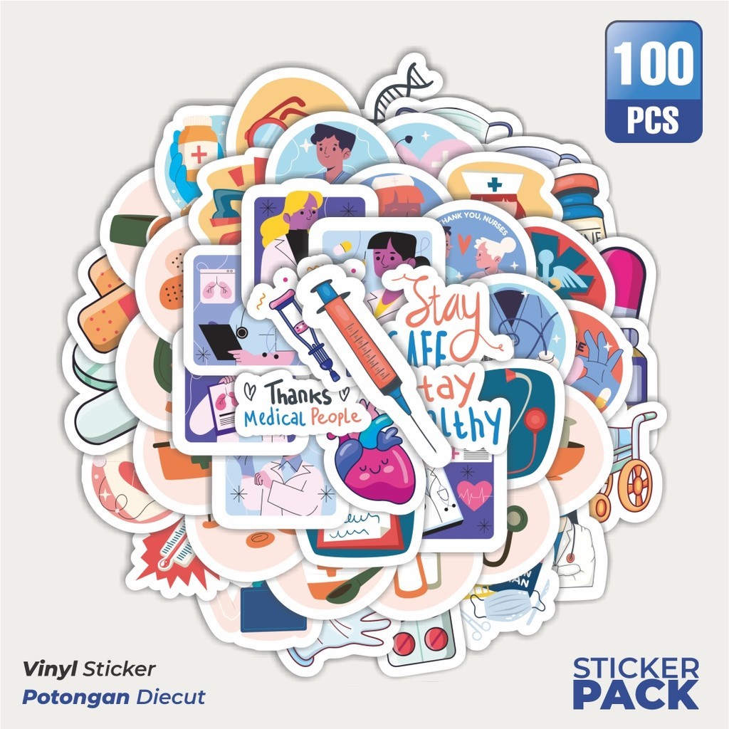 

Stiker Vinyl Sticker Kartun Alat Medis Dokter Sticker Waterproof Aesthetic- Untuk Laptop, Motor, dan Helm - Paper Stationery Pack
