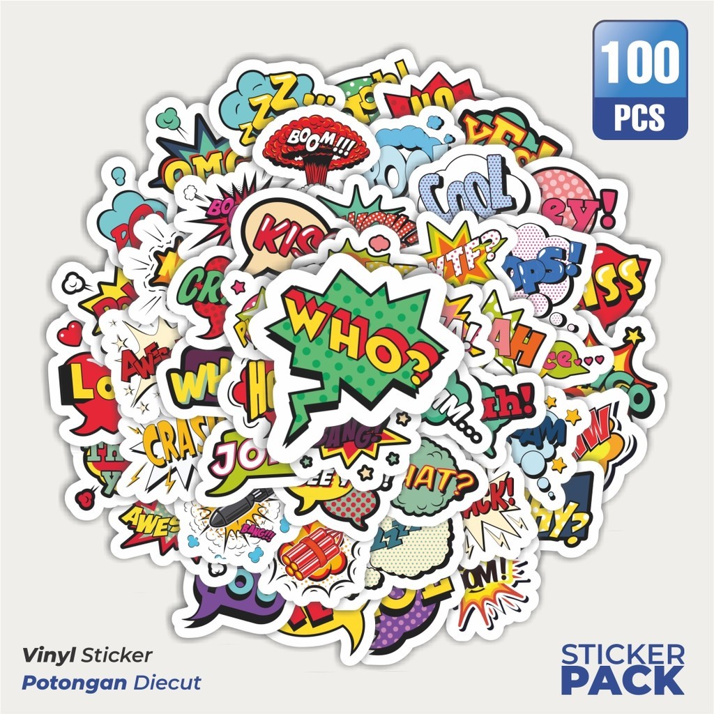 

100 PCS STIKER Komik Bubble Kawaii Sticker Waterproof Aesthetic- Untuk Laptop, Motor, dan Helm - Paper Stationery Pack