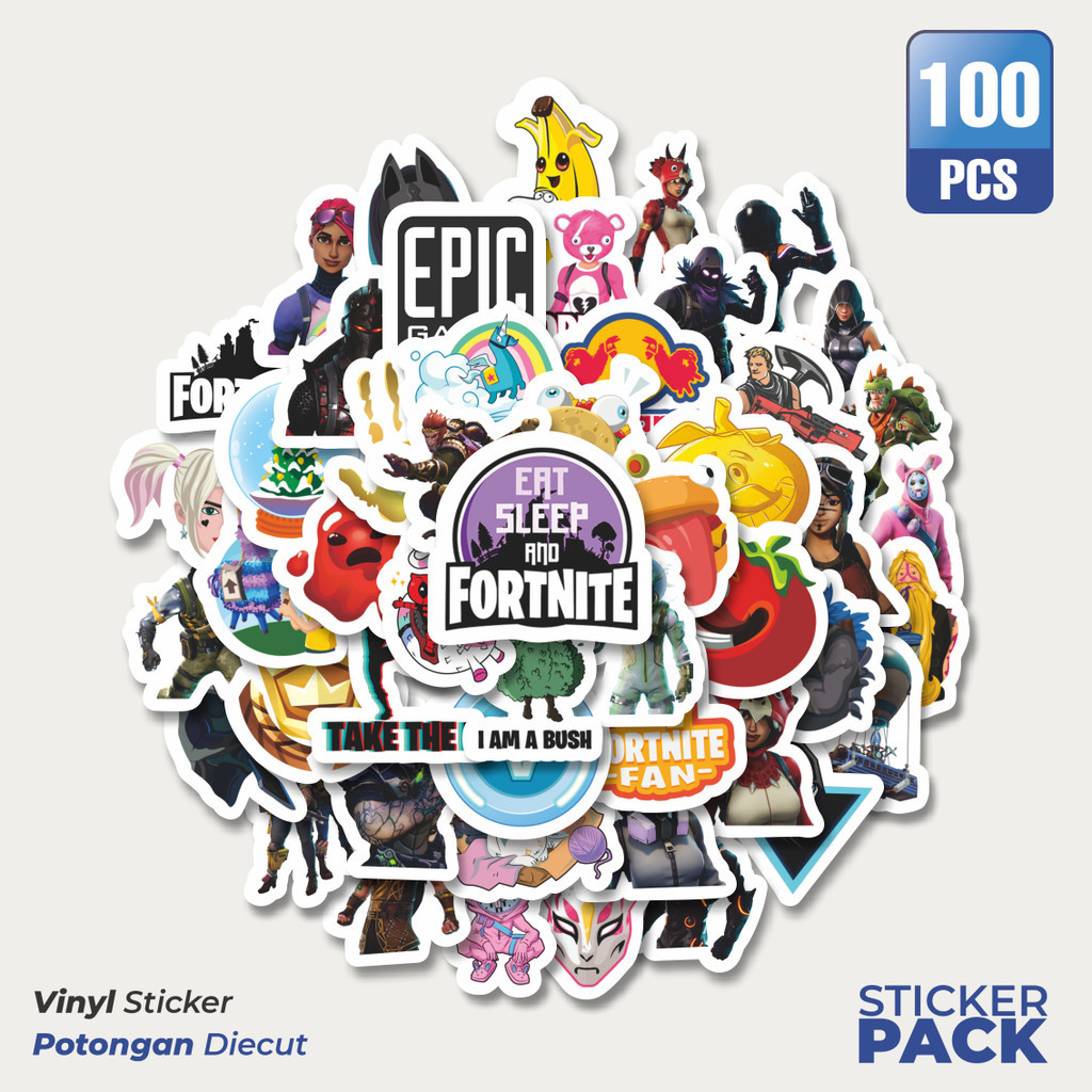 

100 PCS STIKER Kartun Fortnite Stiker Waterproof Aesthetic- Untuk Laptop, Motor, dan Helm - Paper Stationery Pack