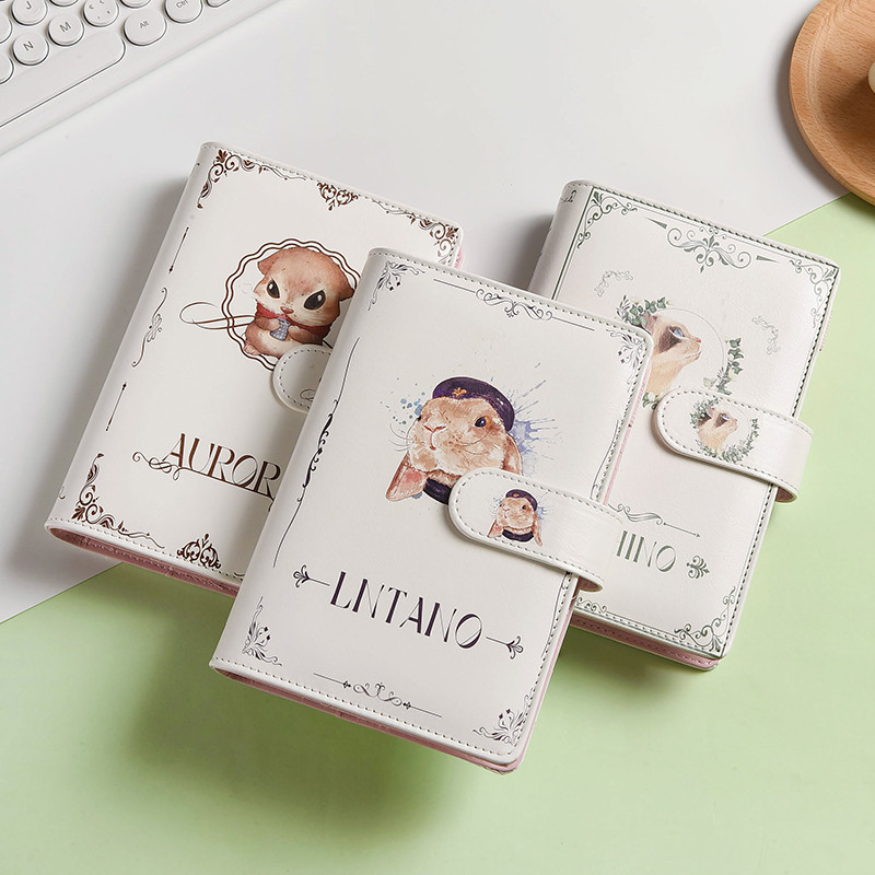 

A6 White Cute Animal PU Leather DIY Binder Notebook Cover Diary Agenda Planner Paper Cover School Stationery