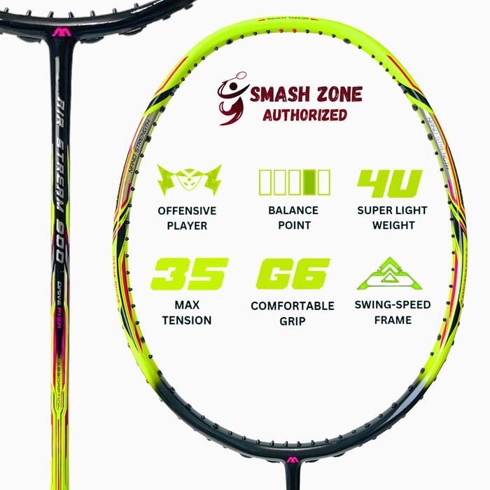 Raket Badminton POWER MAX Air Stream 900 Original 33 LBS 4U Raket Smash Bulu Tangkis Profesional - B