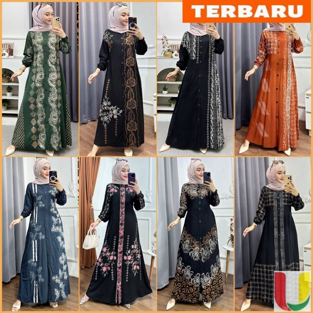 saleBatik Usman - Gamis Twill Rayon Premium Model Kancing Terbaru Jumbo Syari Kekinian Batik Capterl