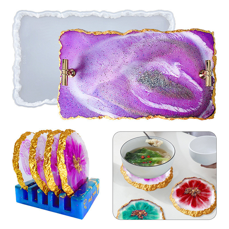 

DM413 Drusy Coaster Resin Mold Geode Epoxy Cup Mats Fruit Tray Silicon Crafts for DIY Home Decoration Casting