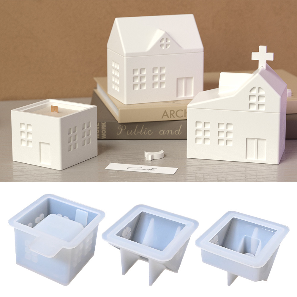 

S0215 House Shape Resin Silicone Moule DIY Gypsum Candle Cup with Lid Molde Silicona Vela Storage Container Moldes Para Hormigon
