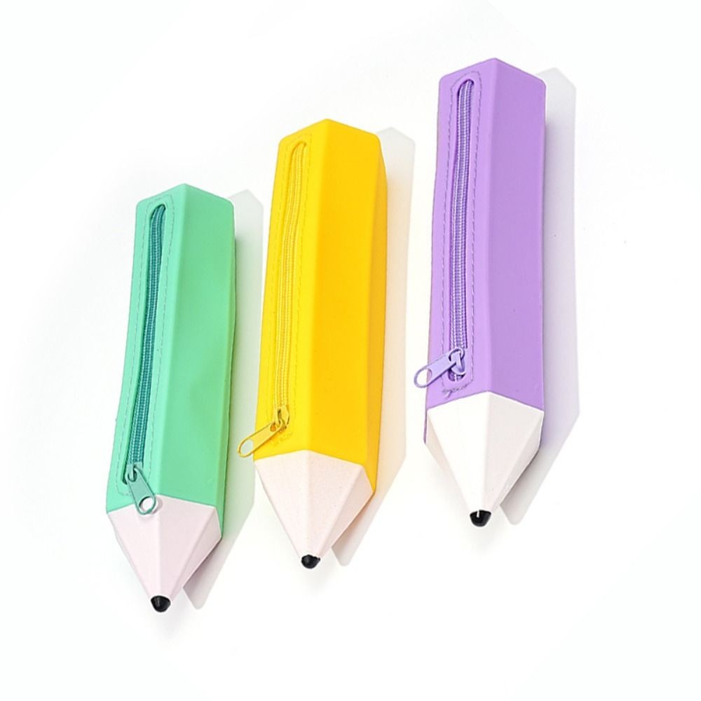 

New Silicone Pencil Case Pencil Shape Convenient Carry Zipper Bag Easy To Clean Soft Stationery Bag