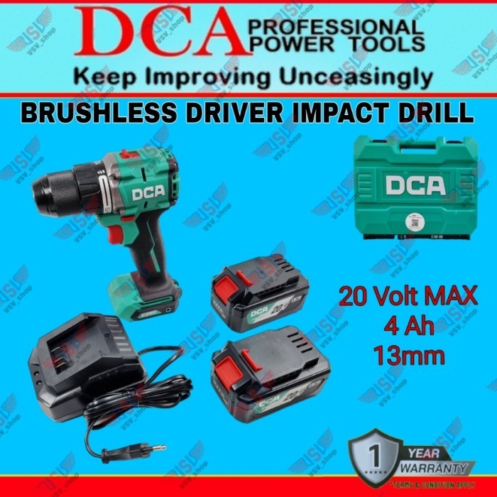DCA Mesin Bor Impact Cordless 13mm Brushless Driver Impact Drill